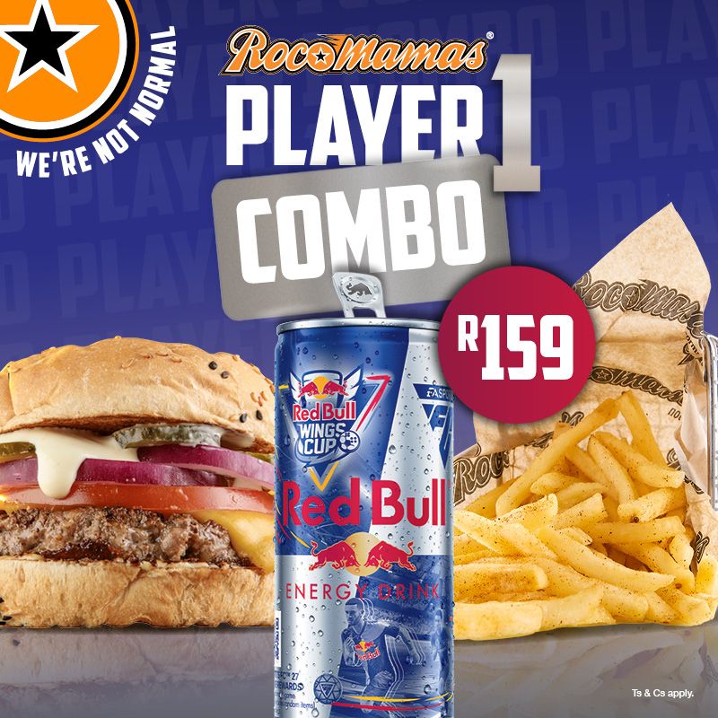 150g Beef Smashburger, regular fries and Wings Cup Redbull. Available in-store & Click and Collect. While stocks last. T&C’s apply.