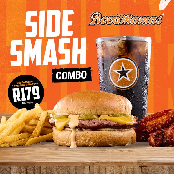 100g Beef Smash, 4 wings, fries and 500ml Soda only for R179. Available only on Click & Collect,or download the app. T&C's apply