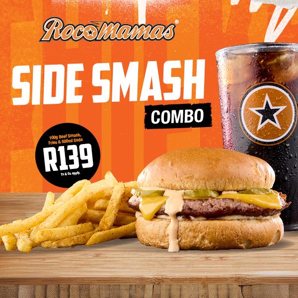 100g Beef Smash, fries and 500ml Soda only for R139. Available only on Click & Collect or download the app. T&C's apply