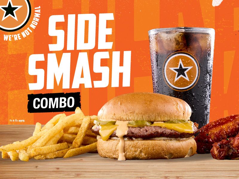 100g Beef Smash, 4 wings, fries and 500ml Soda only for R179. Available only on Click & Collect,or download the app. T&C's apply