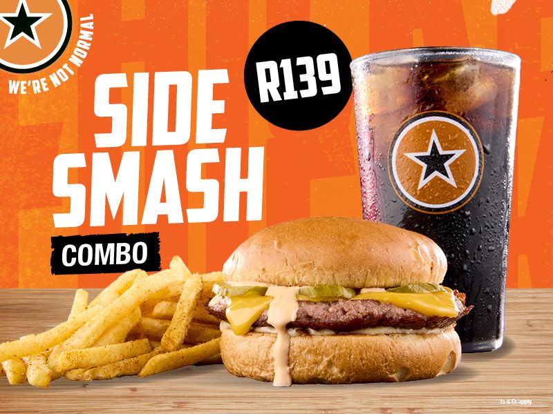 100g Beef Smash, fries and 500ml Soda only for R139. Available only on Click & Collect or download the app. T&C's apply